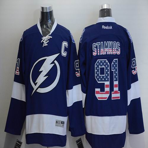 Tampa Bay Lightning 91 Steven Stamkos blue USA Flag nhl jerseys