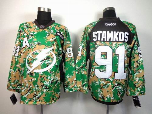 Tampa Bay Lightning 91 Steven Stamkos green camo men nhl ice hockey  jerseys