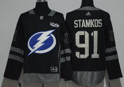 Tampa Bay Lightning Steven Stamkos 91 Charcoal Cross Check 100th men nhl ice hockey jerseys