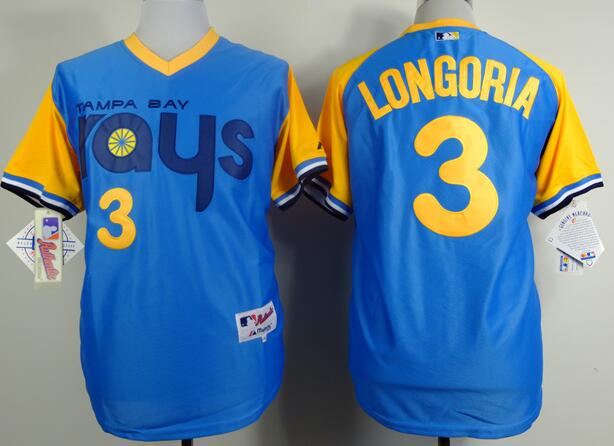 Tampa Bay Rays 3 Evan Longoria Blue throwback mlb jerseys