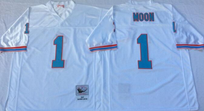 Tennessee Oilers 1 moon Throwback white nfl football jerseys