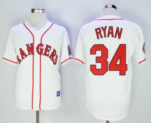 Texas Rangers 34 Nolan Ryan White Throwback Stitched Baseball Jersey