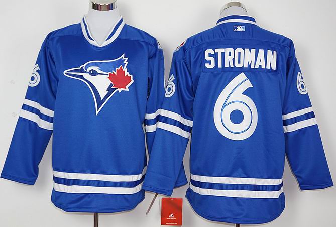 Toronto Blue Jays 6# Marcus Stroman blue long sleeves baseball jerseys