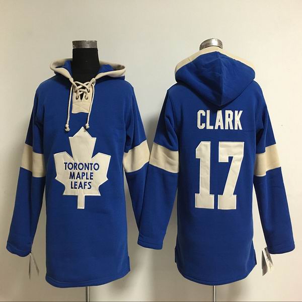 Toronto Maple Leafs #17 Wendel Clark Blue hockey Hooded Sweatshirt