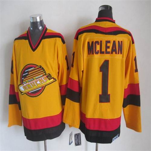Vancouver Canucks 1 Kirk McLean CCM yellow men nhl ice hockey  jerseys