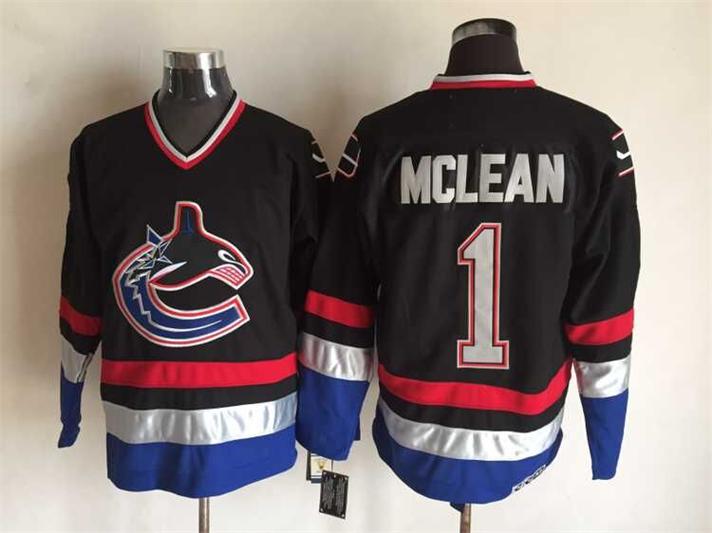 Vancouver Canucks 1 Kirk Mclean Black CCM Throwback men nhl ice hockey  jerseys