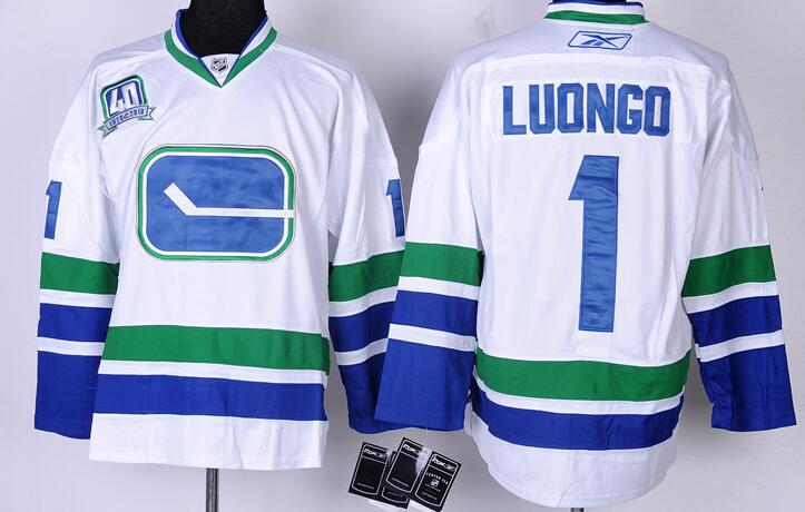 Vancouver Canucks 1 Roberto Luongo white men nhl ice hockey  jersey
