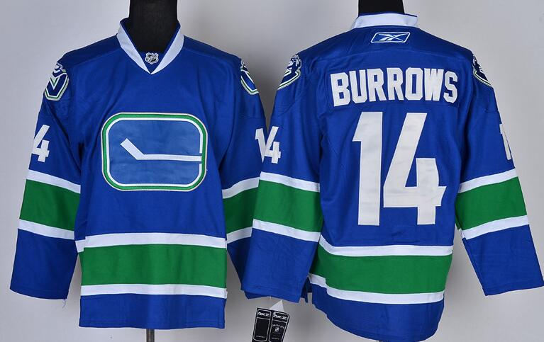 Vancouver Canucks 14 BURROWS blue men nhl ice hockey jerseys
