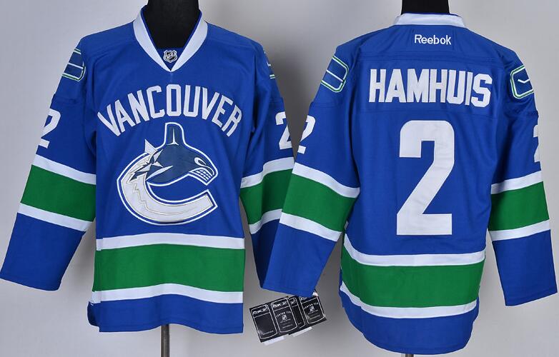Vancouver Canucks 2 HAMHUIS Blue men nhl ice hockey  jerseys