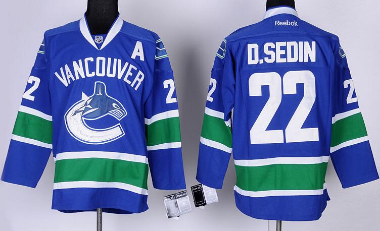 Vancouver Canucks 22 D.SEDIN blue nhl men Jersey A patch