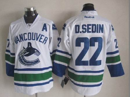 Vancouver Canucks 22 D.SEDIN white nhl men Jersey A patch