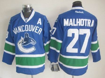 Vancouver Canucks 27 MALHOTRA Blue men nhl ice hockey jerseys