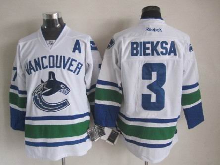 Vancouver Canucks 3 BIEKSA white cheap men nhl ice hockey  jersey