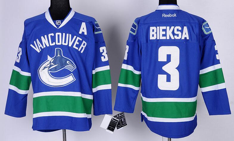 Vancouver Canucks 3 Kevin Bieksa Blue men nhl ice hockey  jerseys