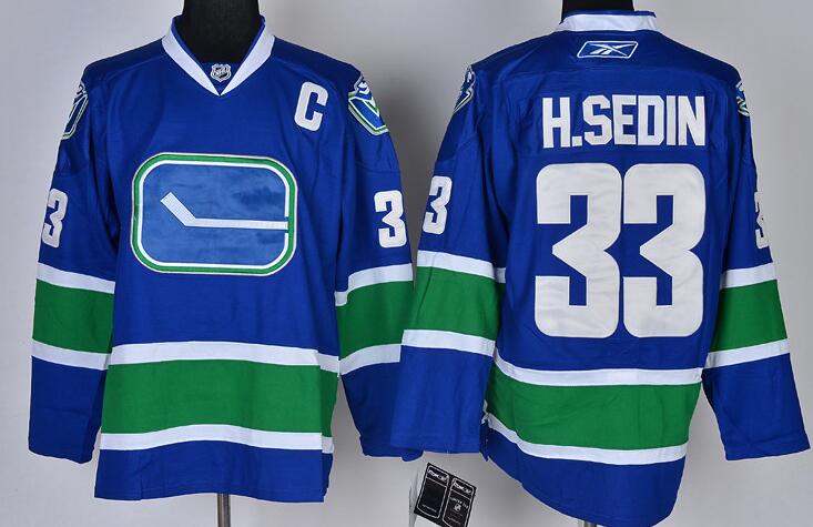 Vancouver Canucks 33 Henrik Sedin Blue men nhl ice hockey  jerseys