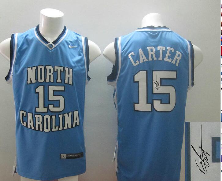Vince Carter North Carolina Tar Heels #15 Players Signature Blue Basketball Jersey