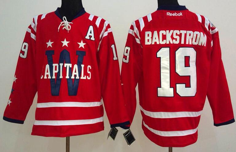 Custom Washington Capitals 19 Nicklas Backstrom Red men hockey Jersey winter classic patch
