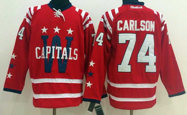 Washington Capitals 74 John Carlson Red men hockey Jersey winter classic patch