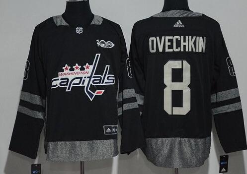 Washington Capitals 8 Alex Ovechkin black 100th men hockey jersey winter classic patch