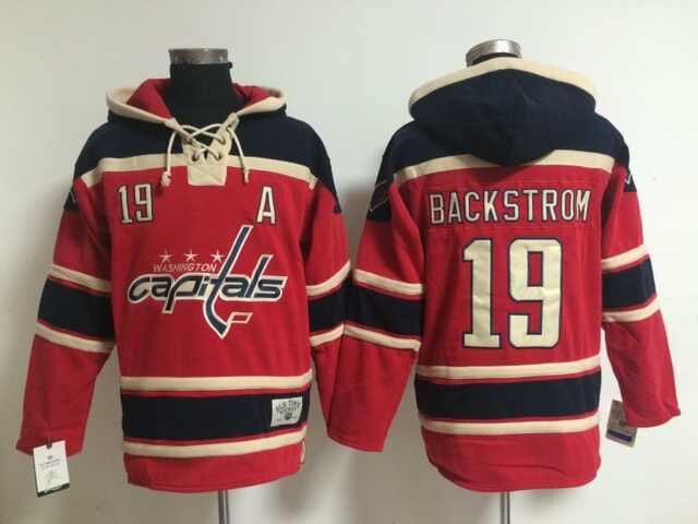 Washington Capitals Nicklas Backstrom #19 Red Ice Hockey Hooded Sweatshirt A patch