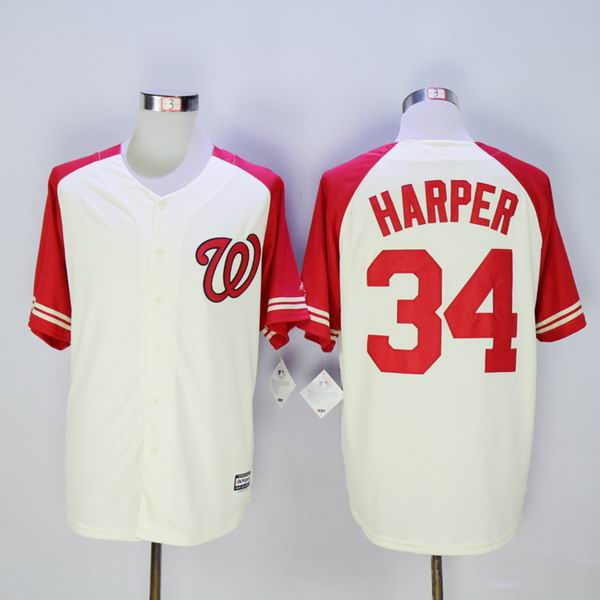 Washington Nationals 34 Bryce Harper Cream Red Exclusive New Cool Base Stitched Baseball Jerseys