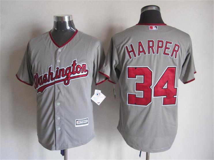 Washington Nationals 34 Bryce Harper gray majestic men baseball MLB Jersey