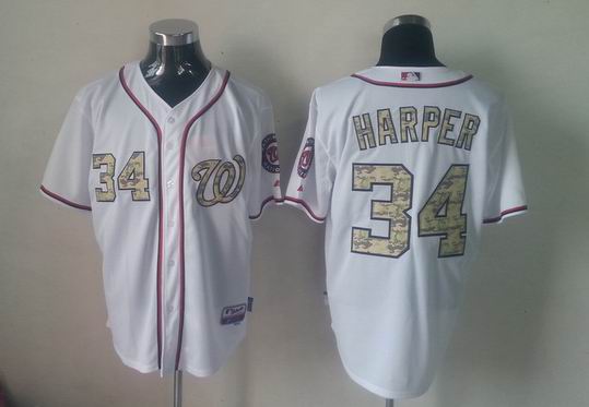 Washington Nationals 34 Bryce Harper white camo men baseball MLB Jersey