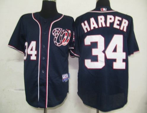Washington Nationals 34 Harper Dark blue men baseball MLB Jersey