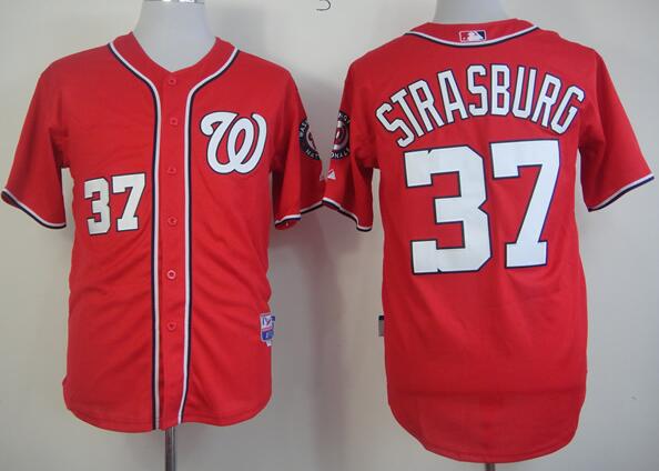 Washington Nationals 37 Stephen Strasburg Red men baseball MLB Jersey