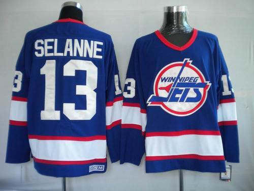 Winnipeg Jets 13 Selanne blue Throwback men nhl hockey Jerseys