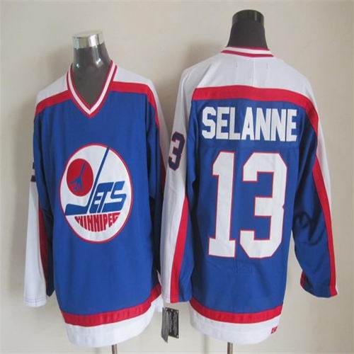 Winnipeg Jets 13 Teemu Selanne blue nhl hockey jerseys