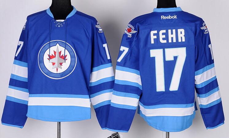 Winnipeg Jets 17 Eric Fehr Blue men nhl hockey Jersey