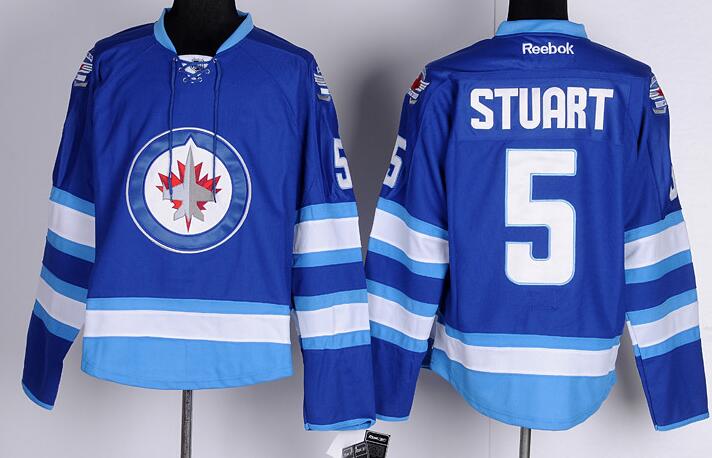 Winnipeg Jets 5 Mark Stuart Blue  men nhl hockey Jersey