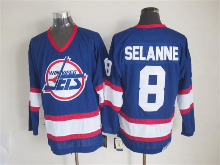 Winnipeg Jets 8 Teemu Selanne CCM blue men nhl hockey Jerseys
