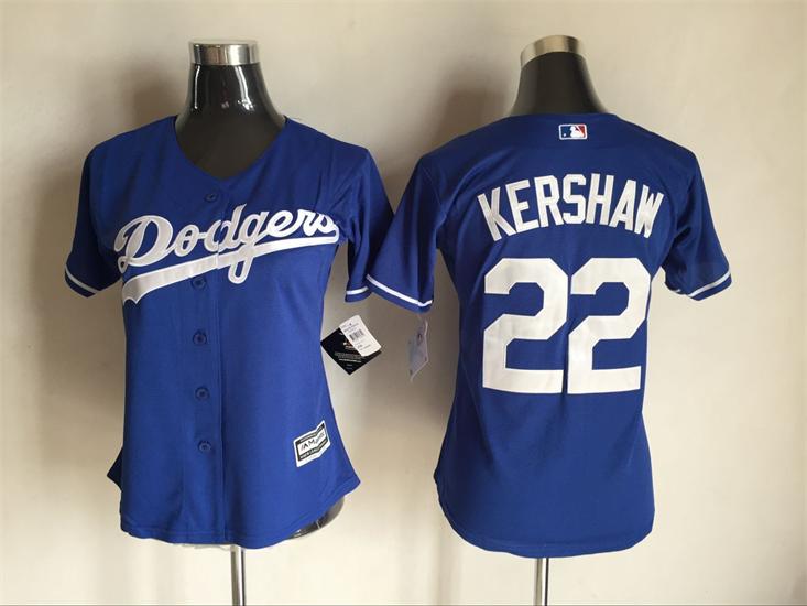 Women Los Angeles Dodgers #22 Clayton Kershaw blue Majestic baseball Jerseys