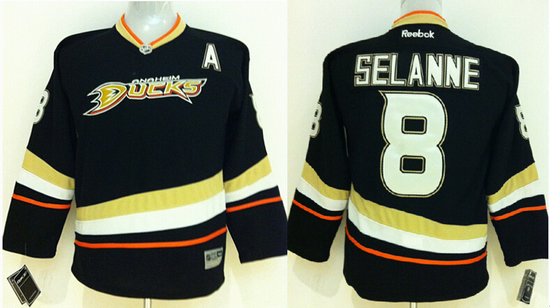 Youth  Anaheim Ducks Teemu Selanne #8 black nhl hockey Jersey A patch
