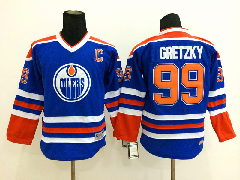 Youth Edmonton Oilers #99 Wayne Gretzky blue Jersey C patch