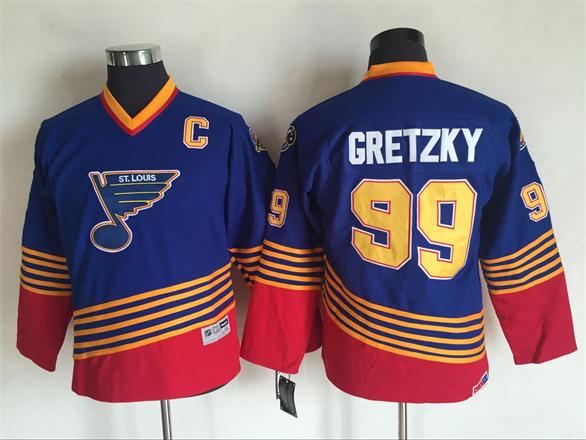 Youth St. Louis Blues #99 Wayne Gretzky Blue hockey jersey C patch