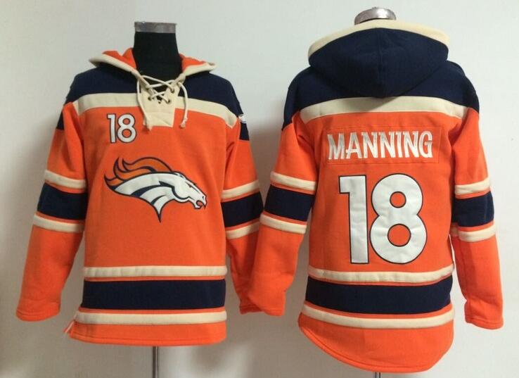 men  Denver Broncos 18 Peyton Manning orange football nfl Hooded Hoodies