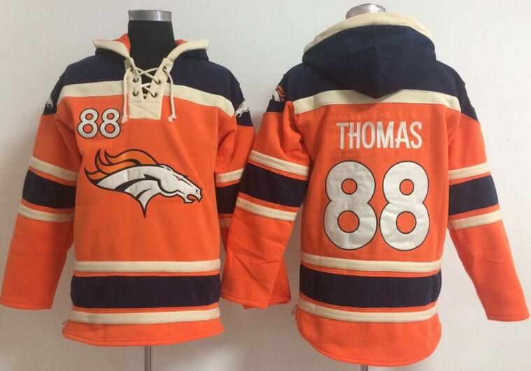 men  Denver Broncos 88 Demaryius Thomas orange football nfl Hooded Hoodies