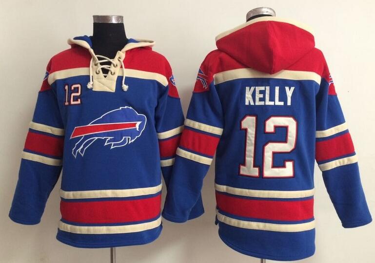 men Buffalo Bills 12 Kelly blue football nfl Hooded Hoodies