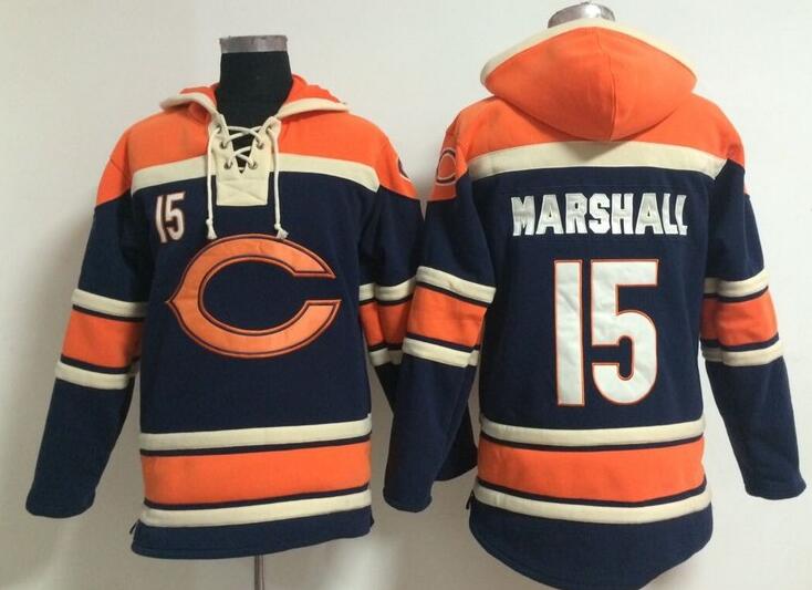 men Chicago Bears 15 Brandon Marshall blue football nfl Hooded Hoodies