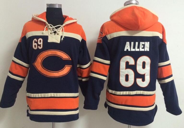 men Chicago Bears 69 ALLEN blue football nfl Hooded Hoodies