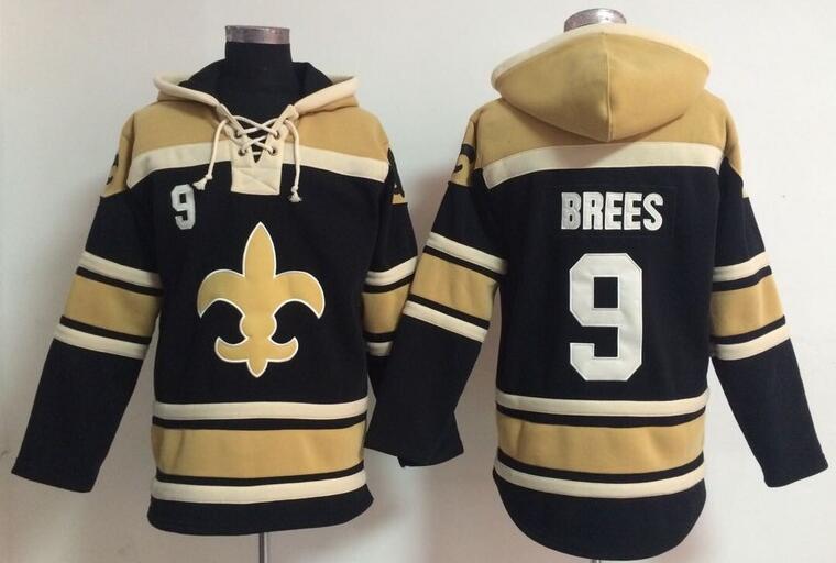 men New Orleans Saints 9 Drew Brees black football nfl Hooded Hoodies