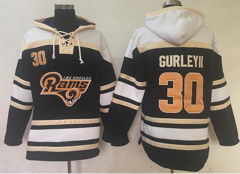 men St. Louis Rams 30 Todd Gurley black football nfl Hooded Hoodies