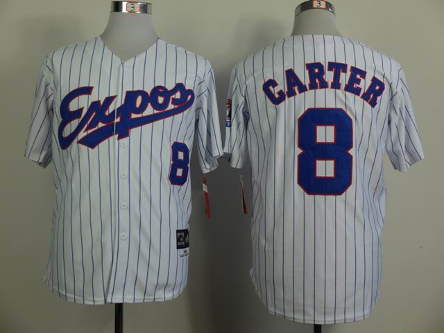 montreal expos 8  Gary Carter white Blue stripes mlb Jerseys