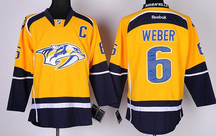 nashville predators 6 shea weber yellow nhl ice hockey  jerseys