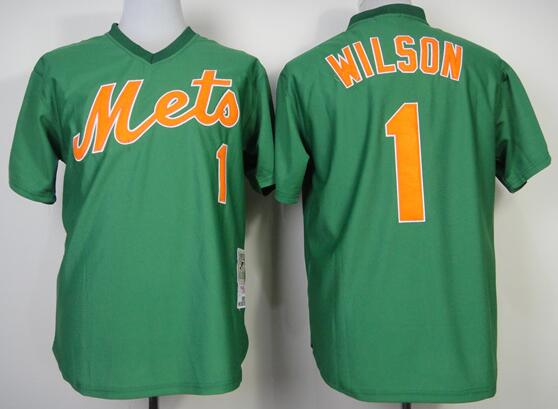 new york Mets 1 Mookie Wilson throwback green MEN BASEBALL MLB Jersey