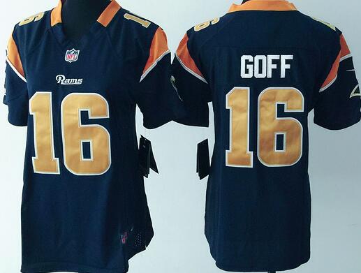 nike  St. Louis Rams 16 Jared Goff Blue women football Jerseys