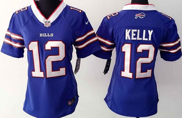 nike Buffalo Bills 12 Jim Kelly Blue women football Jerseys